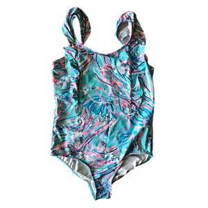 Lilly Pulitzer Girls One Piece Swimsuit, Sz 12, Bayside Blue Under The Moon